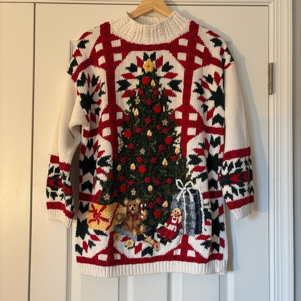 Vintage Heirloom Collectibles Embroidered Granny Square Christmas Sweater M